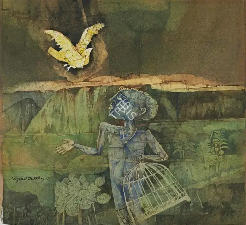 Ray, Shyamal Dutta (Artist). Bird Catcher, 1987 | Painting