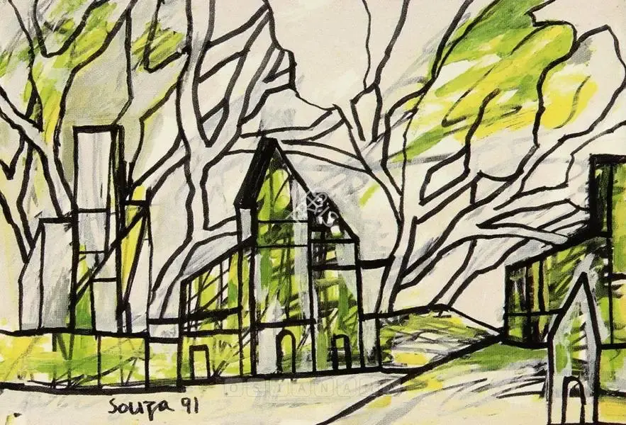 Souza, F.N. (Artist). Townscape. Acrylic on paper, 1991 | Painting | FineArts | 00376016
