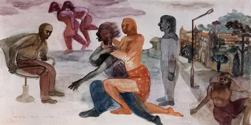 Malani, Nalini (Artist). Voyeur's Fantasy. Watercolor on paper, 1986 | Painting | FineArts | 00371872
