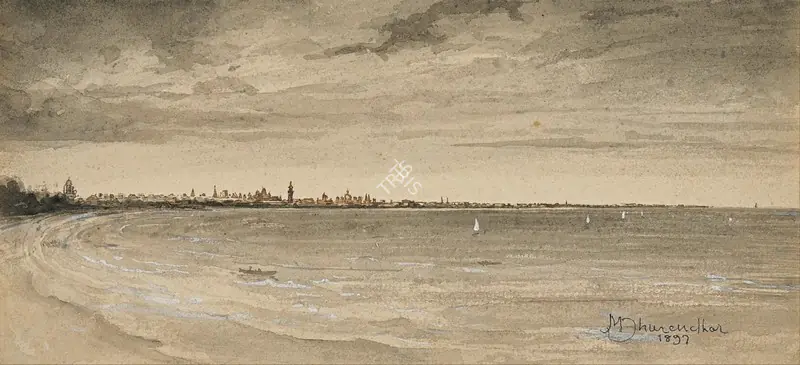 Dhurandhar, M.V. (Artist). A View of Bombay. Ink and wash on paper, 1897 | Painting  | 00868416