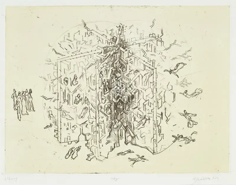 Sheikh, G.M. (Artist). City. Etching on paper, circa early 2000s | Graphic Art | EconomicsArt | 00869791