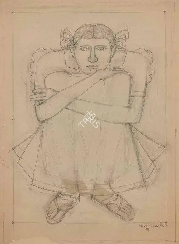 Shaw, Lalu Prasad (Artist). Girl with ribbons, 1991 | Drawing