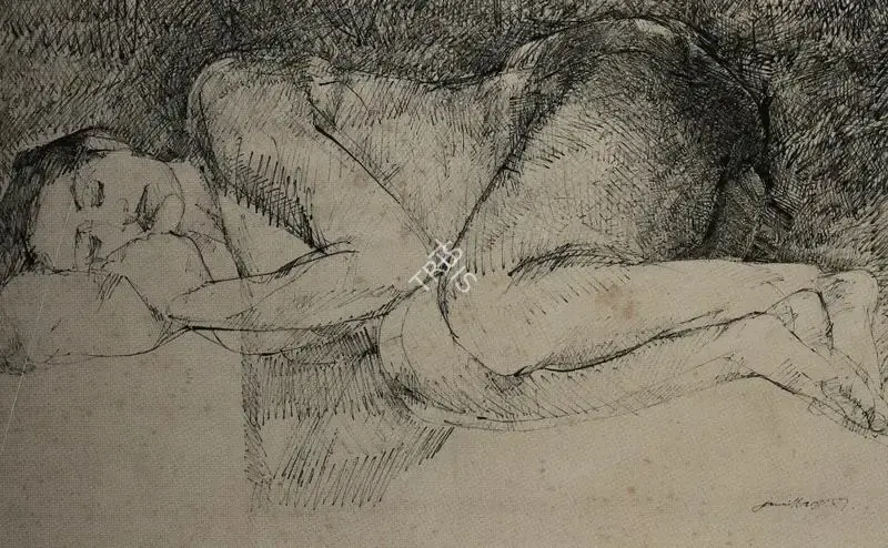 Naqsh, Jamil (Artist). Untitled (Reclining Nude). Ink on paper, 1989 | Painting | FineArts | 00897638