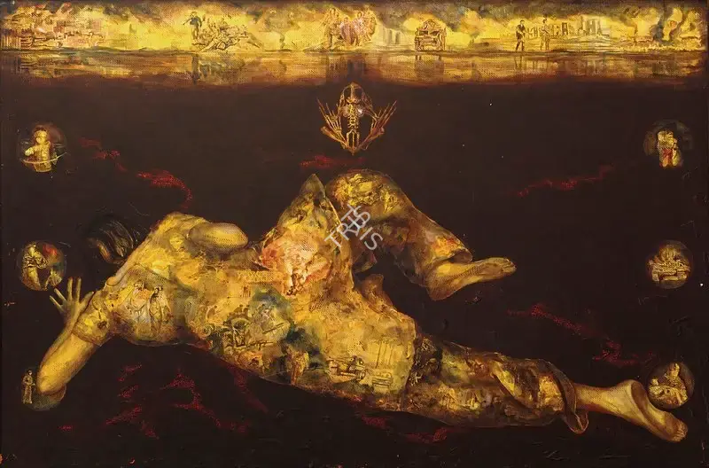 Basak, Aditya (Artist). Collateral Damage I. Acrylic on canvas, 2002 | Painting | FineArts | 00574596
