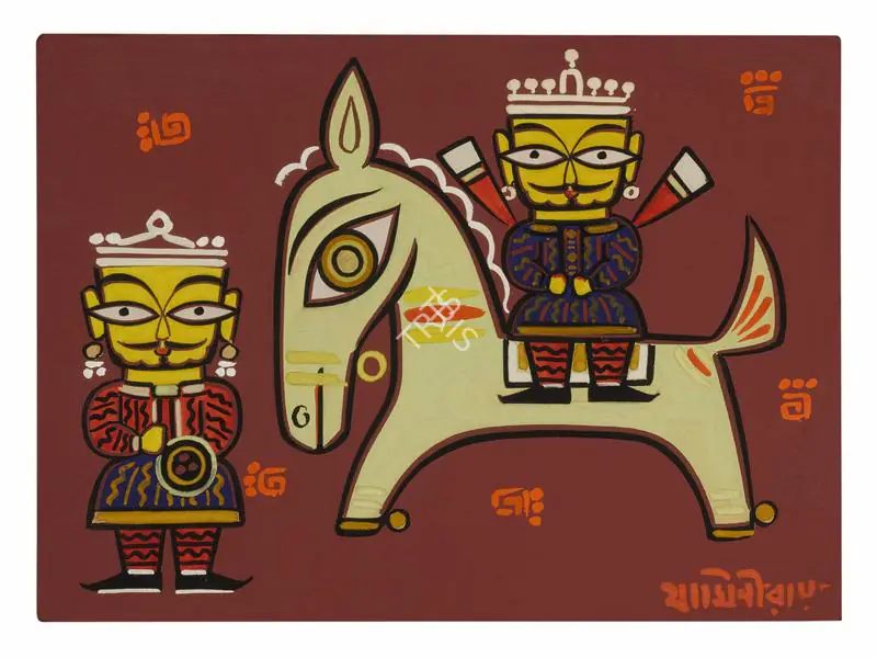 Roy, Jamini (Artist). Untitled (King on a horse with attendant), n.d. | Painting