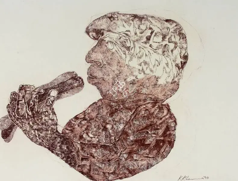 Khanna, Krishen (Artist). Man Eating Hotdog, 1993 | Drawing