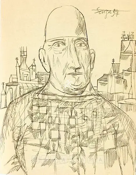 Souza, F.N. (Artist). Head Of A Man, 1957 | Drawing