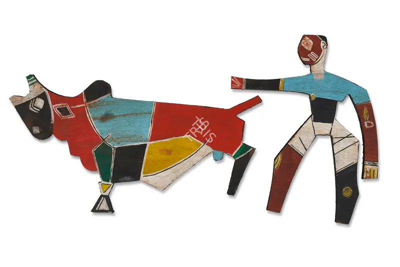 Husain, M.F. (Artist). Untitled (Farmer and Bull), c. late 1950s | Graphic Art