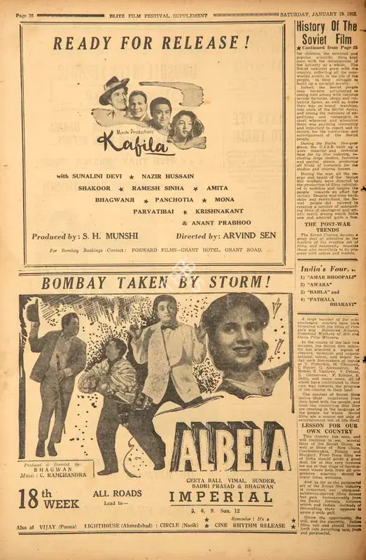 Albela . In Blitz - Asia's Foremost News Magazine. p. 26. Bombay: R.K. Karanjia, 19 January 1952 | Film Review | CinemaEducation | 00144091