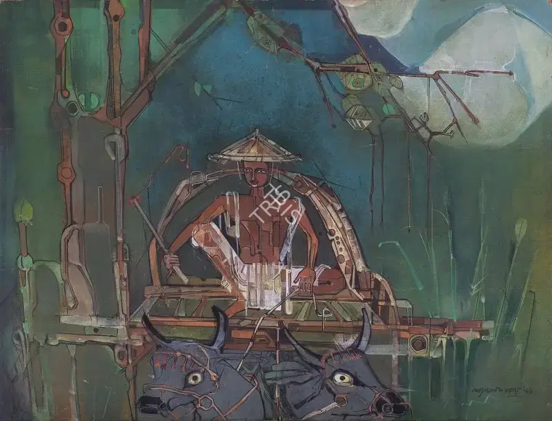 Ray, Shyamal Dutta (Artist). Bullock Cart, 1991 | Painting