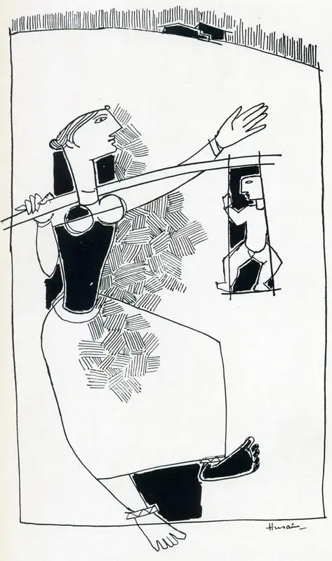 Husain, M.F. (Artist). Balance. Pen and ink, n.d. | Marg, June 1955 | Drawing | FineArts | 00674263