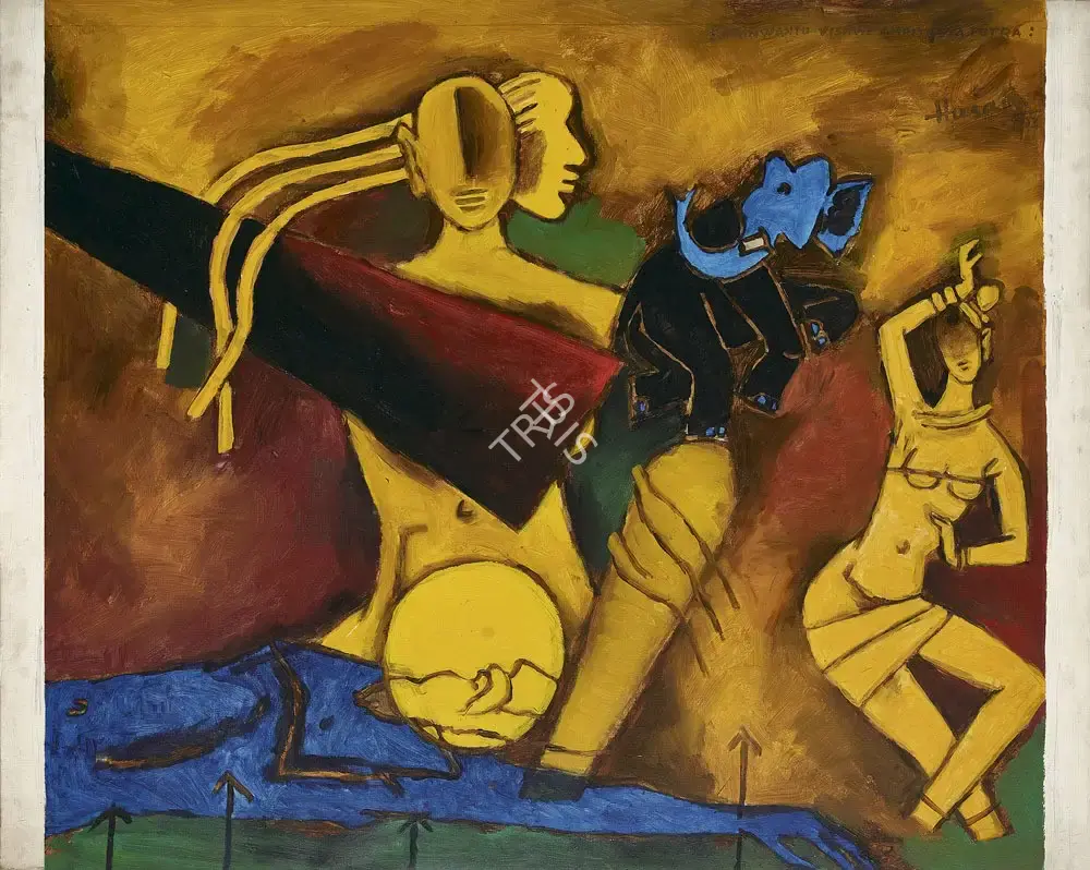 Husain, M.F. (Artist). Shrinwantu Vishwe Amritasya Putra (Listen, O The Children Of Immortality The World Over), 1993 | Painting