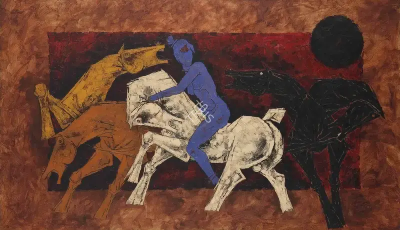 Husain, M.F. (Artist). Untitled (Horses and Rider), 1979 | Painting