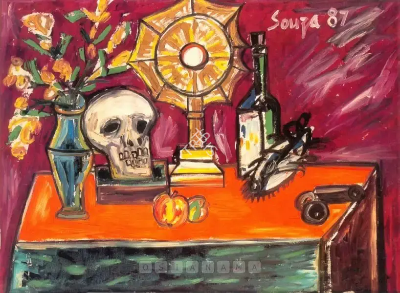 Souza, F.N. (Artist). Table Still Life. Oil on canvas, 1987 | Painting | FineArts | 00374362