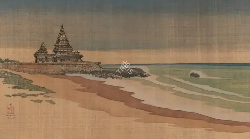 Dugar, Indra (Artist). Shore Temple. Watercolor on silk pasted on card paper, 1967 | Painting | FineArts | 00336082