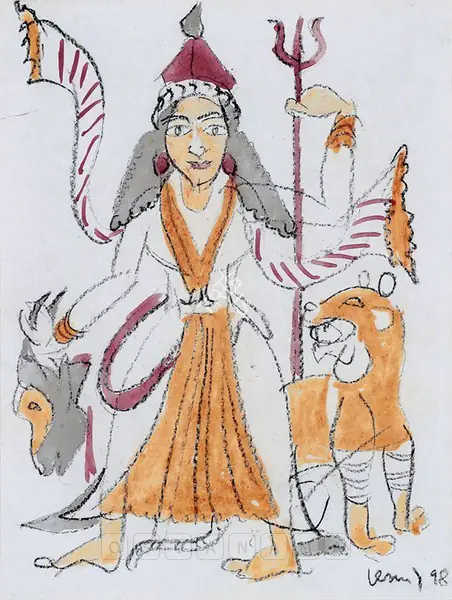 Subramanyan, K.G. (Artist). Durga. Watercolour on paper, 1998 | Painting | FineArts | 00641437