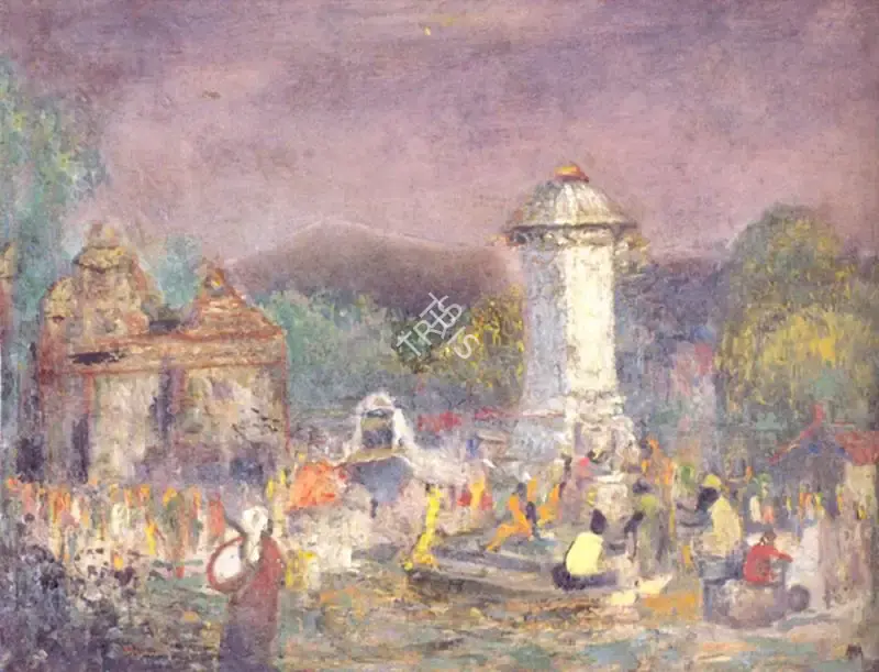 Ara, K.H. (Artist). Temple Scene, n.d. | Painting