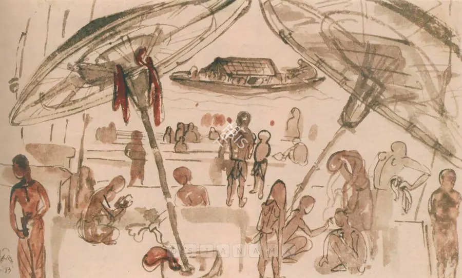 Mukherjee, B.B. (Artist). Benares Ghat, 1943 | Painting