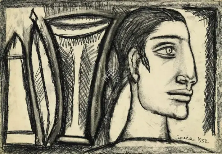 Souza, F.N. (Artist). Untitled (Woman In Profile), 1952 | Drawing