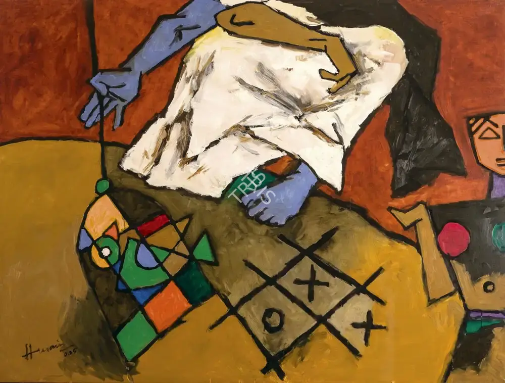 Husain, M.F. (Artist). A Magician Dangles The Fortune Bird In A Cage, 2005 | Painting