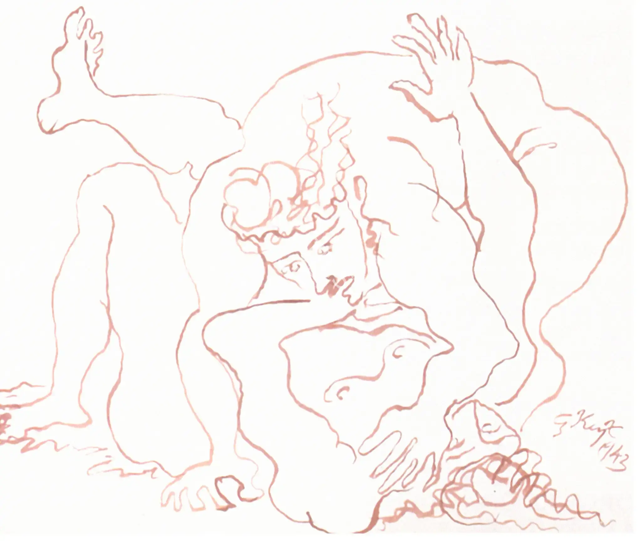 Keyt, George (Artist). A Study for 'Bhima and Jarasandha', 1967 | Drawing