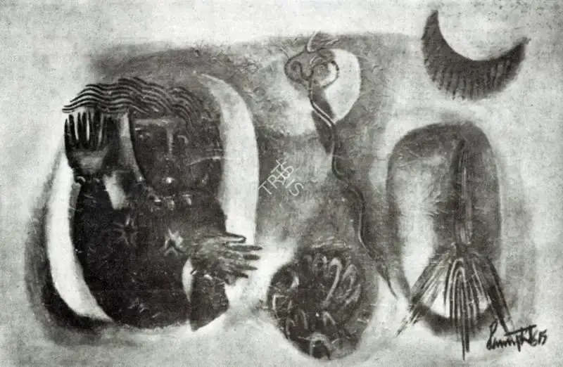 Panicker, Jayapal (Artist). Black Cresent. n.d. | Artrends, July-October 1965 | Painting | FineArts | 00551360