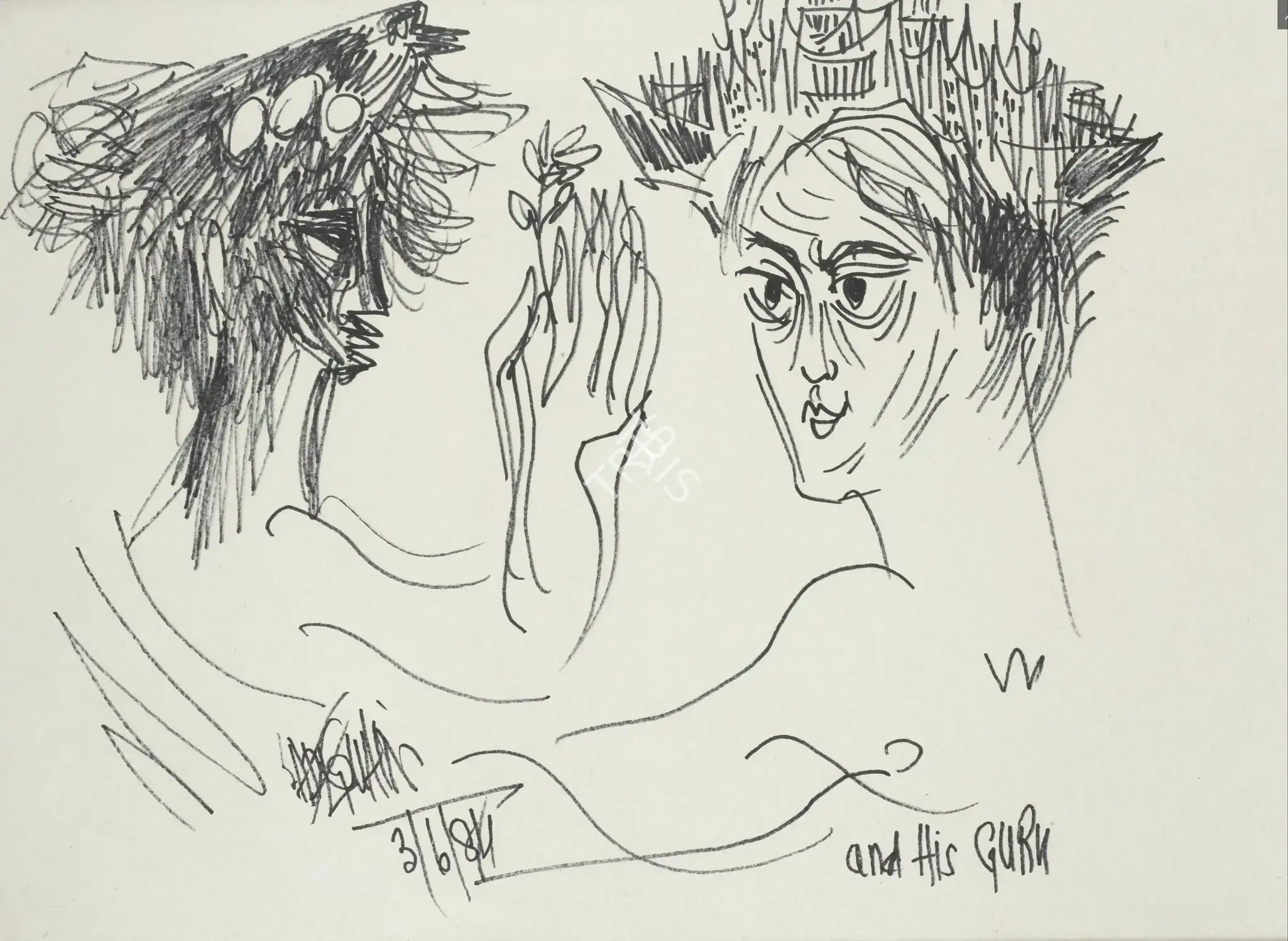 Sadequain (Artist). Sadequain And His Guru, n.d. | Drawing
