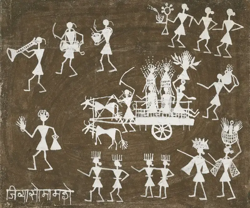Mashe, Jivya Soma (Artist). Untitled. Acrylic and cow dung on cloth laid on board, n.d. | Painting  | 00868424