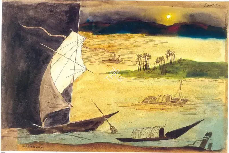 Husain, M.F. (Artist). The Ganges Route, n.d. | Painting