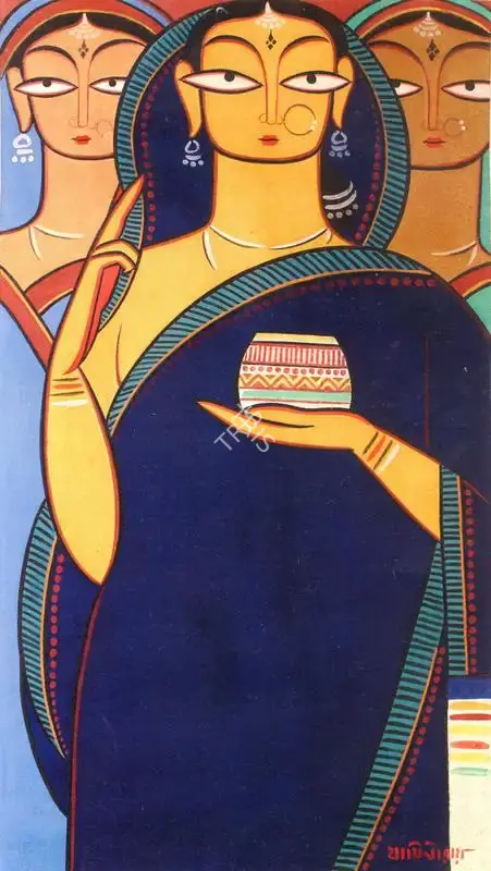 Roy, Jamini (Artist). Three Pujarinis, n.d. | Painting