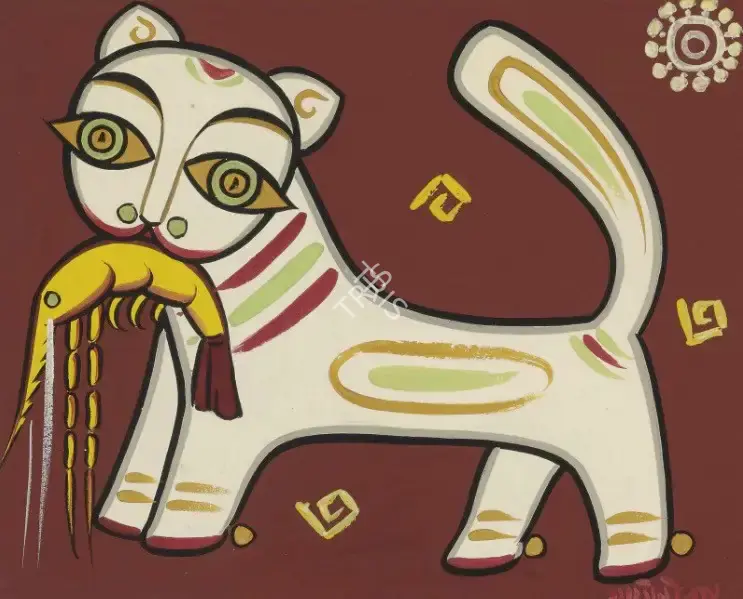Roy, Jamini (Artist). Untitled (Cat With Shrimp), n.d. | Painting
