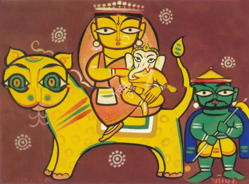 Roy, Jamini (Artist). Shiva, Durga and Ganesh, n.d. | Painting