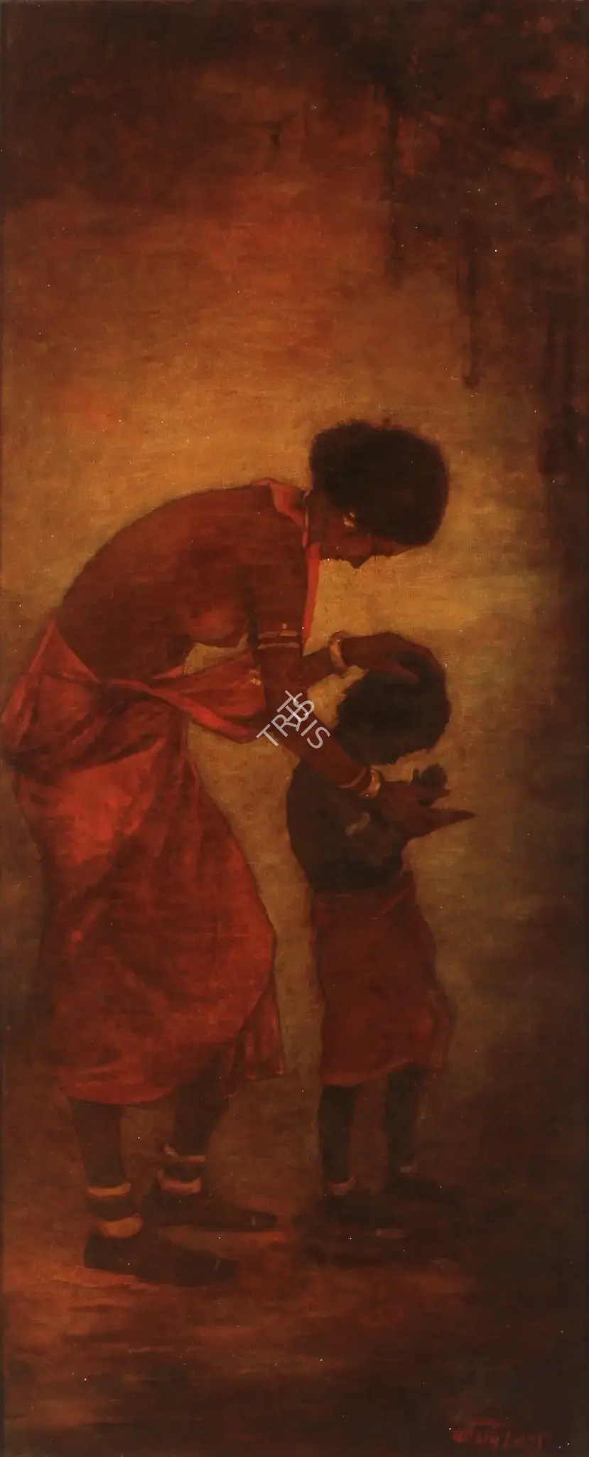 Roy, Jamini (Artist). A Santhal Woman And Young Boy In A Landscape, n.d. | Painting
