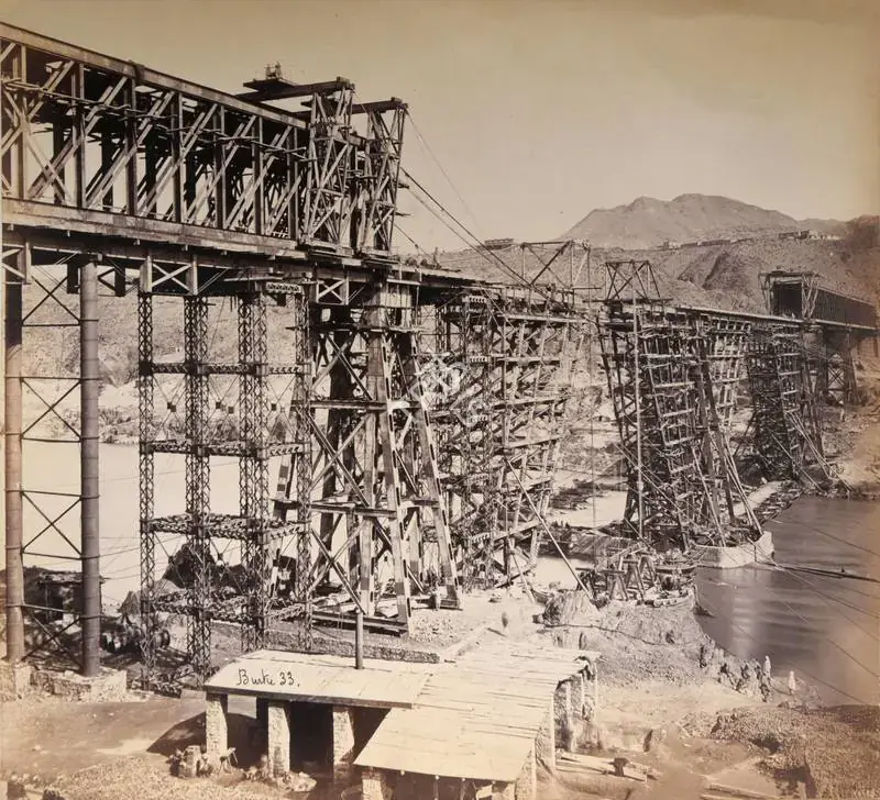 Burke, John (Photographer). Construction of Railway Bridge. Albumen print pasted on mount, n.d. | Antiquarian Photograph | Photography | 00116170