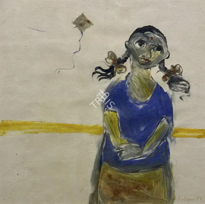 Mani, J. M. S. (Artist). Untitled (Girl and Kite). Oil on paper, 1989 | Painting | EconomicsArt | 00872300