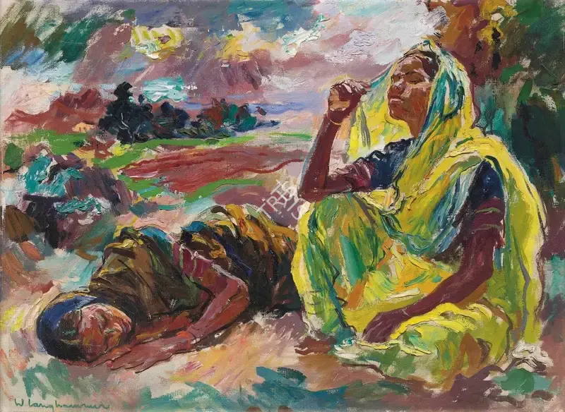 Langhammer, Walter (Artist). Rest. Oil on board, c.1950s | Painting | FineArts | 00641861