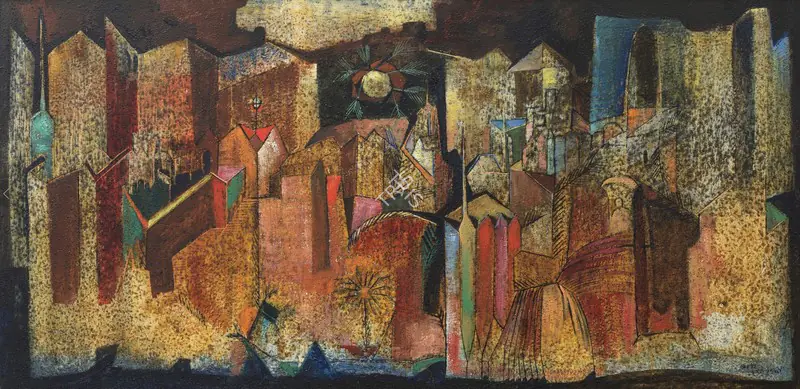 Bakre, S.K. (Artist). Untitled (Townscape). Oil on board, 1964 | Painting  | 00868721