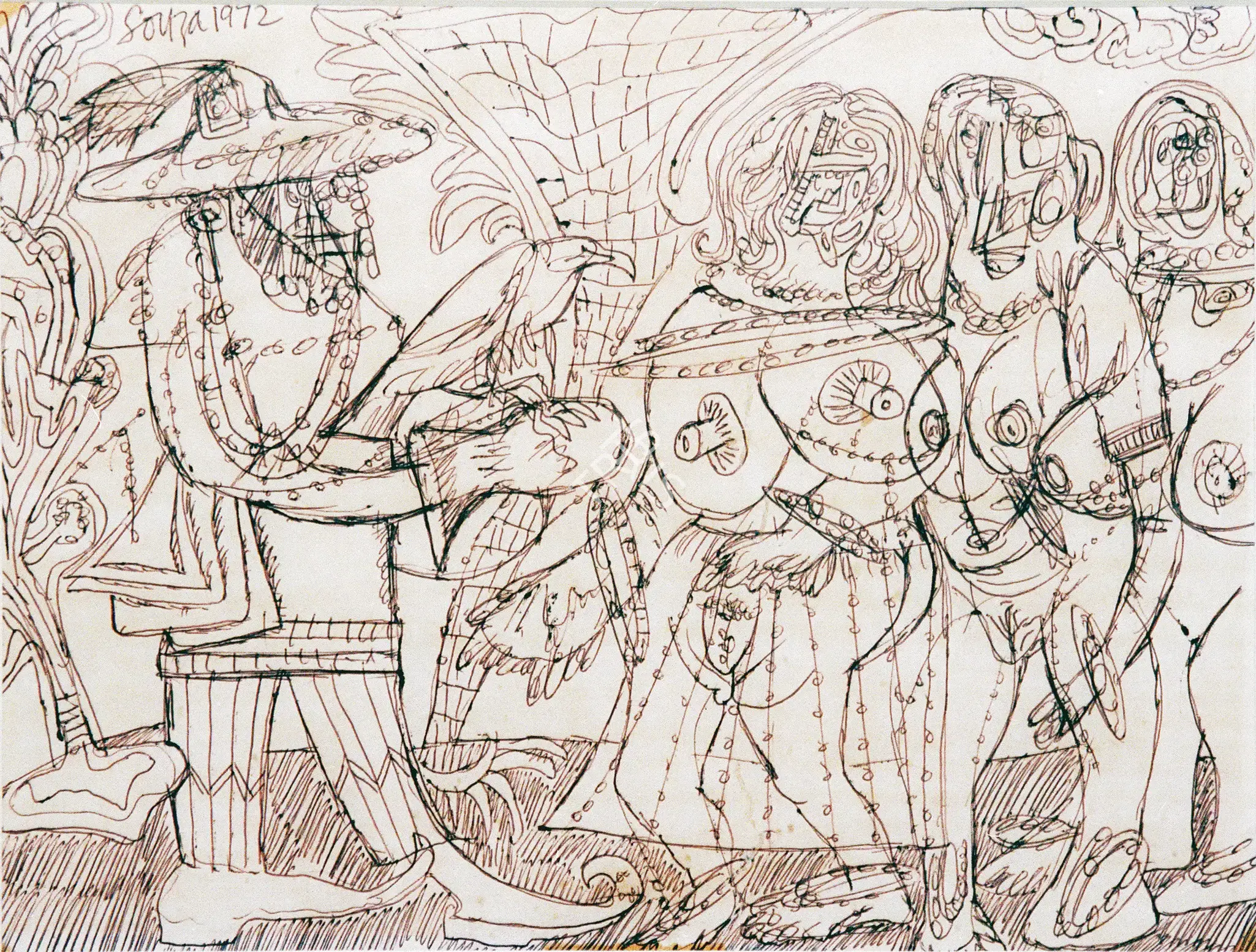 Souza, F.N. (Artist). Man With Hawk, 1972 | Drawing