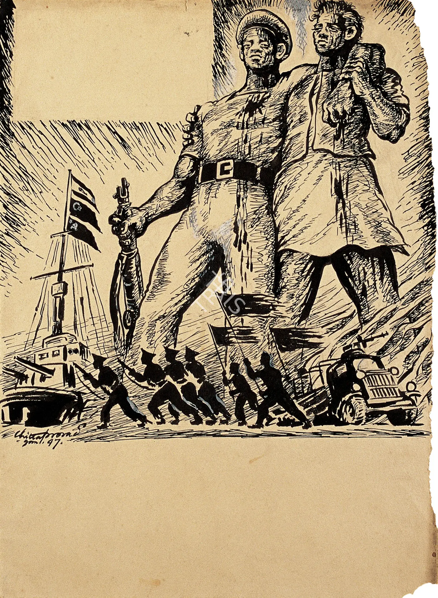 Chittaprosad (Artist). Naval Mutiny, 1947 | Painting