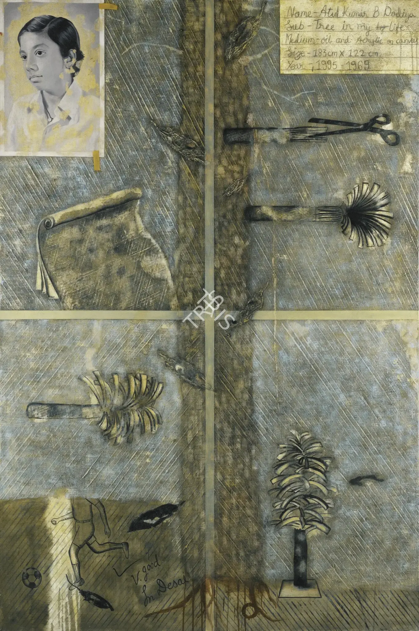 Dodiya, Atul (Artist). Paper Tree. Oil, acrylic and marble dust on canvas, 1984 | Painting | FineArts | 00645112