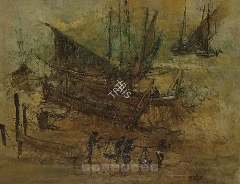 Hebbar, K.K. (Artist). Fisher Folk. Oil on canvas, 1971 | Painting | FineArts | 00575743