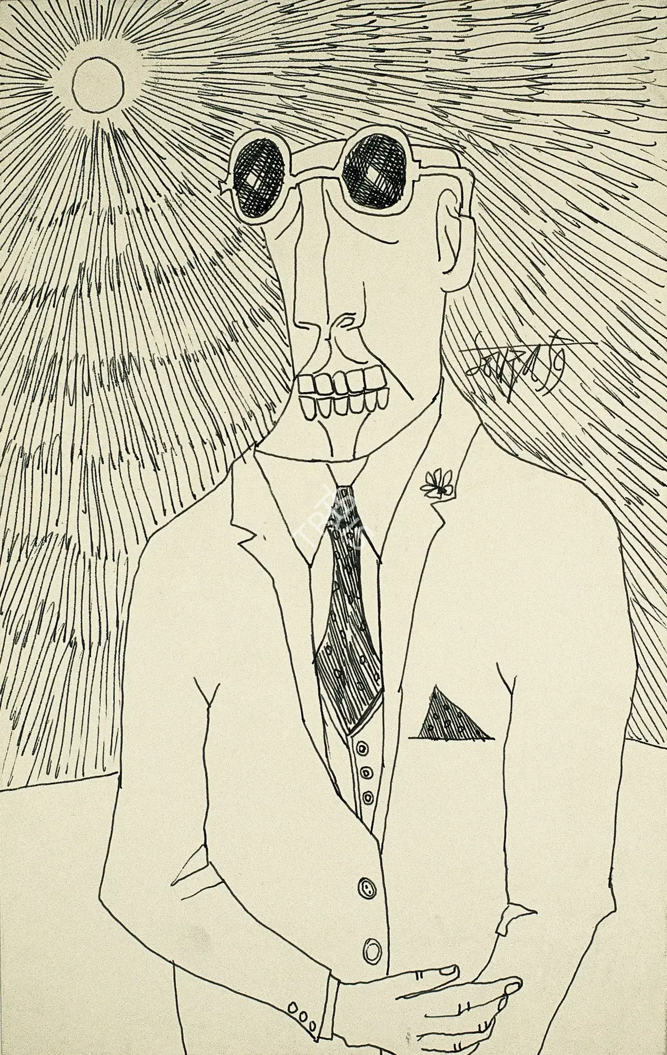 Souza, F.N. (Artist). Man With Glasses, 1959 | Drawing