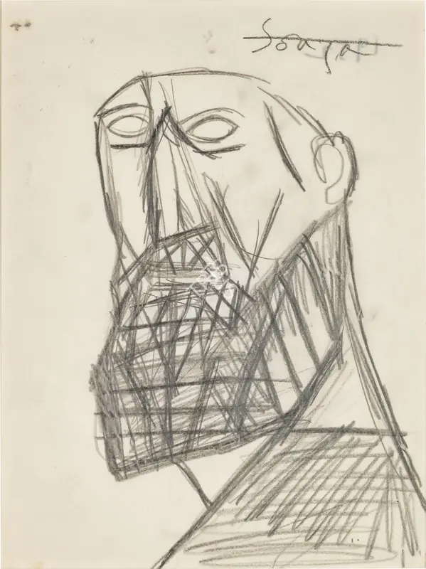 Souza, F.N. (Artist). Untitled (Head of a Bearded Man), 1952 | Drawing