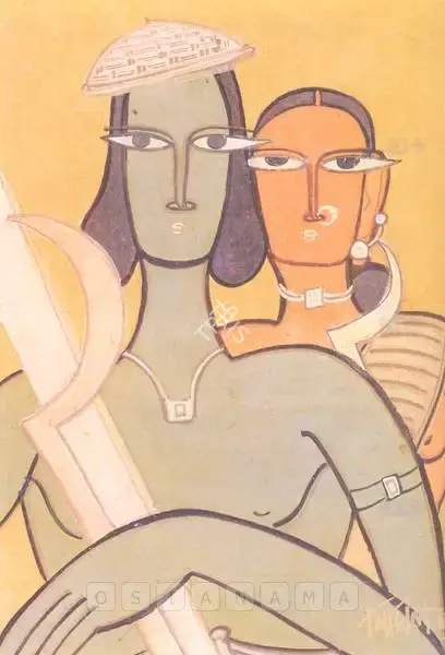 Biswas, Nikhil (Artist). Santhal Couple, n.d. | Painting