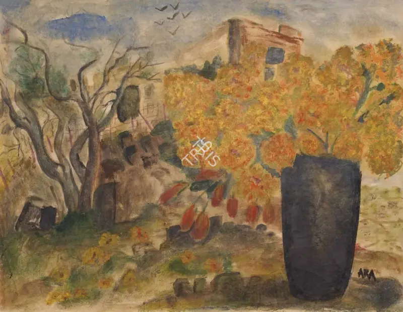 Ara, K.H. (Artist). Untitled (Still Life in Landscape), circa 1960 | Painting