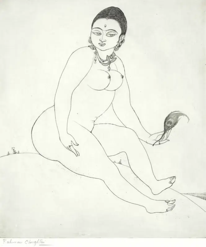 Chughtai, M.A.R. (Artist). Untitled (Seated Nude), n.d. | Graphic Art