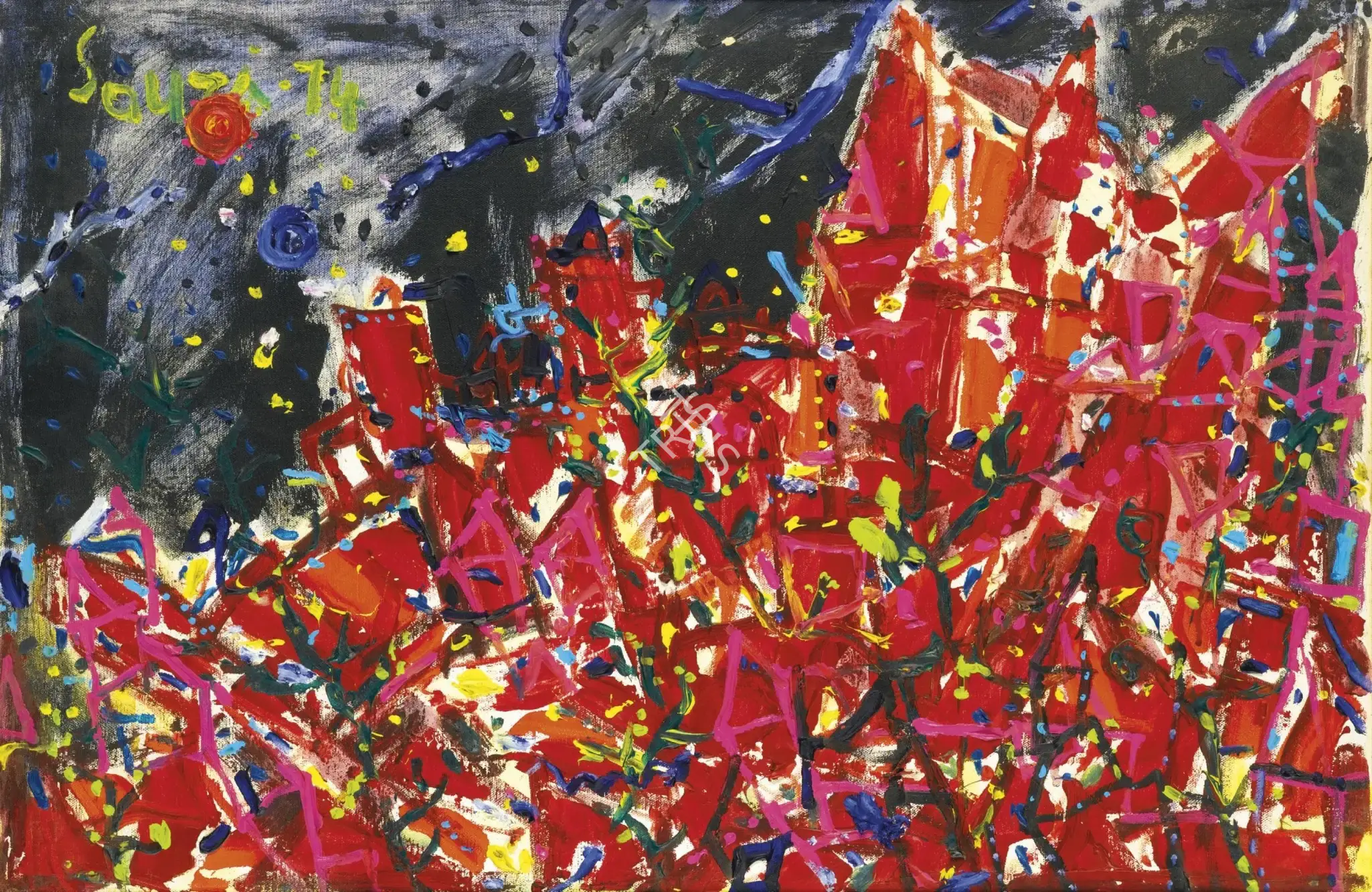 Souza, F.N. (Artist). Untitled (Landscape In Red), 1974 | Painting
