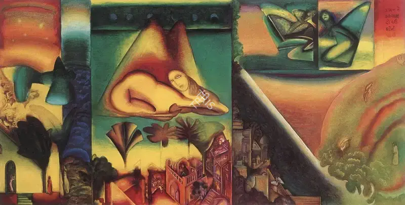 Sheikh, G.M. (Artist). Dialogue in the Desrt- from the Series of Passages. Oil on canvas, 1991 | Marg, March 1998 | Painting | FineArts | 00675201