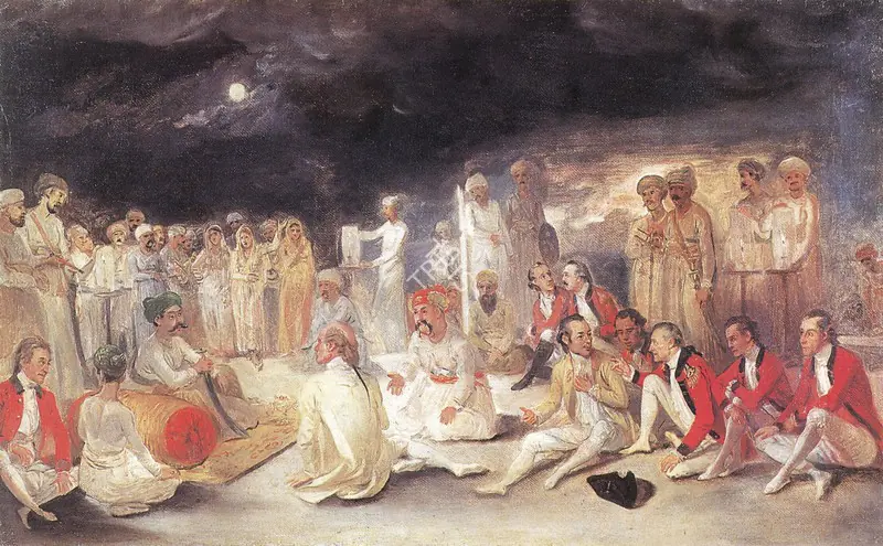 Zoffany, Johann (Artist). Prince Jawan Bakht Receiving Warren Hastings at Lucknow. Oil on canvas, 1784 | Marg, December 1997 | Painting | FineArts | 00674288