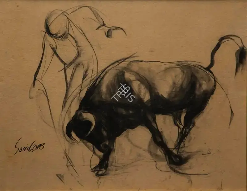 Das, Sunil (Artist). Untitled (Bull and Man), n.d. | Painting